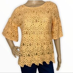 SUNDANCE Orange Sheer Lace Bell Sleeved Top Size Small